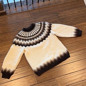 Hand knitted Wool Cozy Cream and Brown Women's Sweater